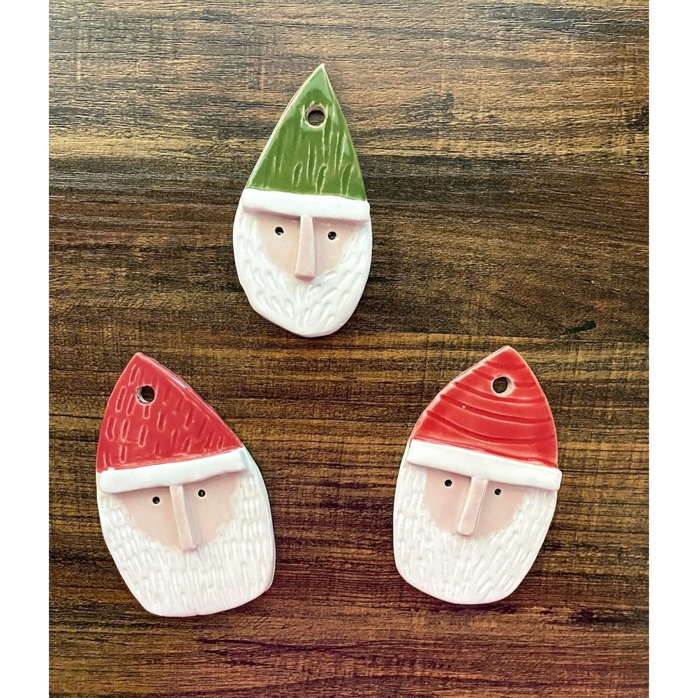 Handmade Santa Ornaments Set of 3 Stoneware Christmas Decor Local KS Artisan
